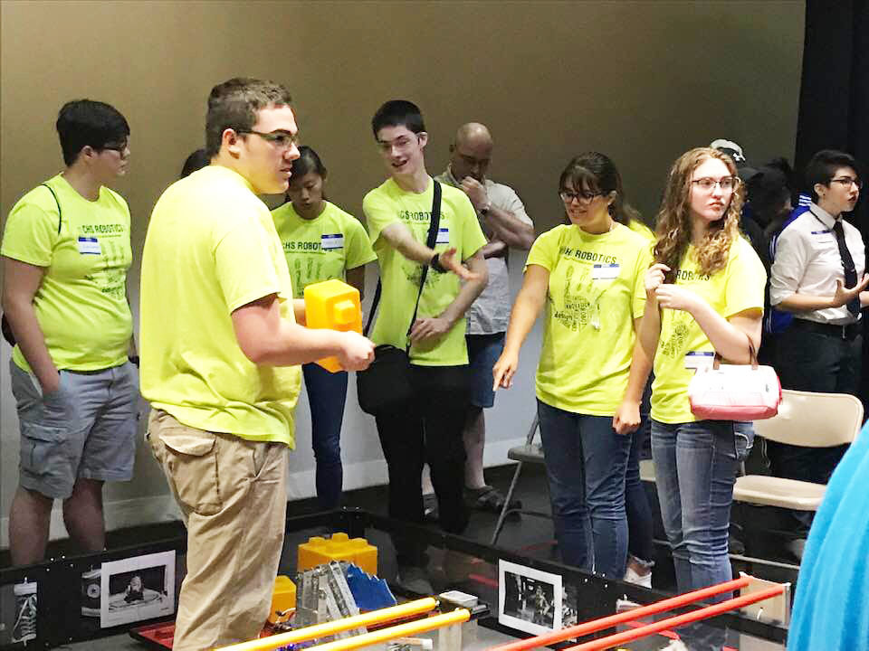 Members of the Crawfordsville High School robotics teams test the playing field Saturday during a kickoff event for the new season at CHS. Area teams gathered for the unveiling of this year's "Star Wars"-themed game.