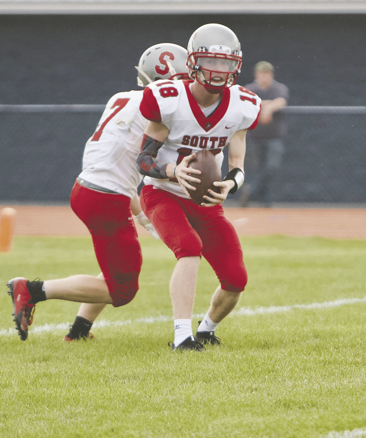 Southmont sophomore quarterback Trent Jones tossed a pair of touchdowns in the Mountie's 28-26 loss to North Putnam.