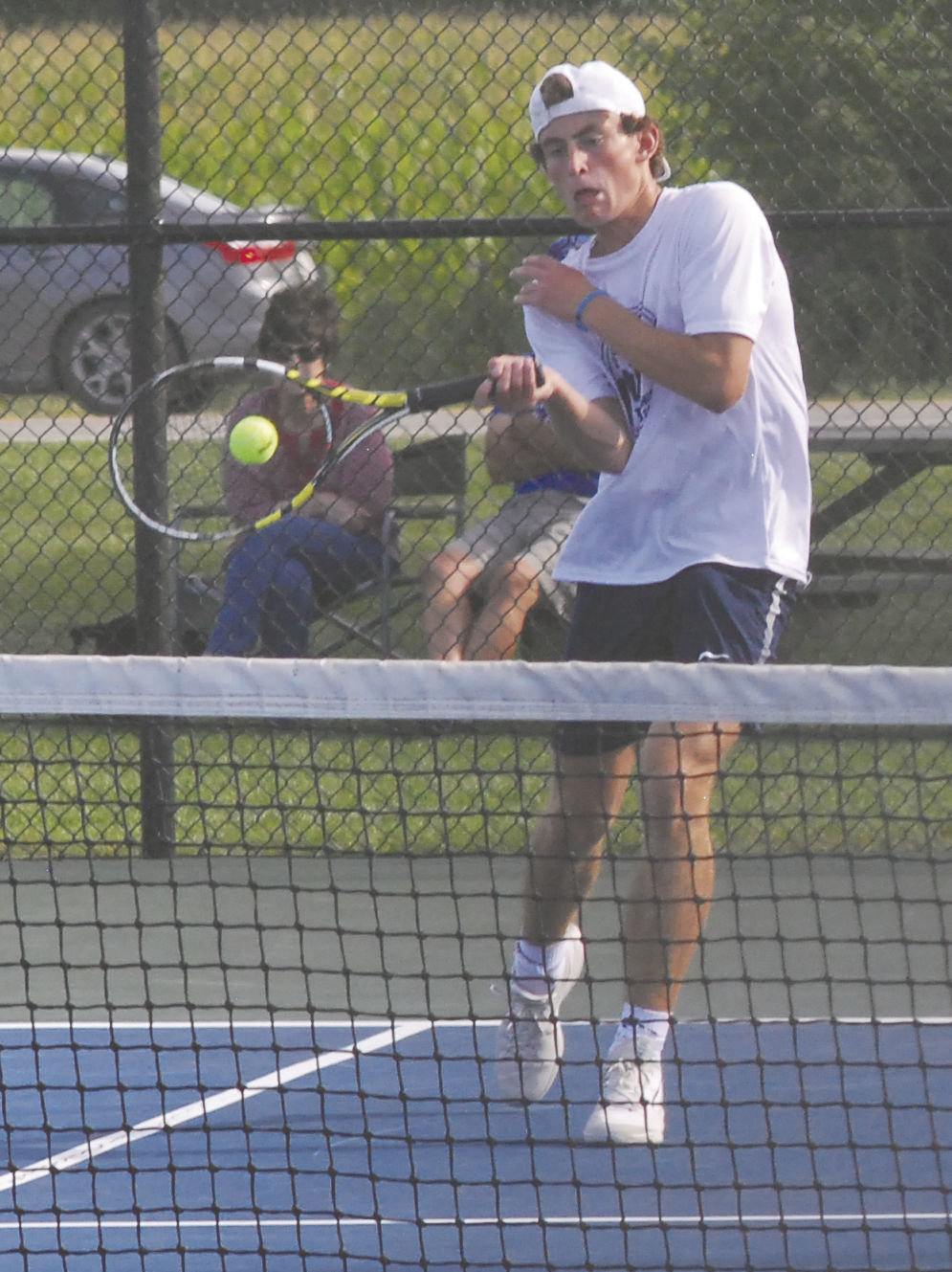 Carson Eberly picked up another win at No. 1 singles.