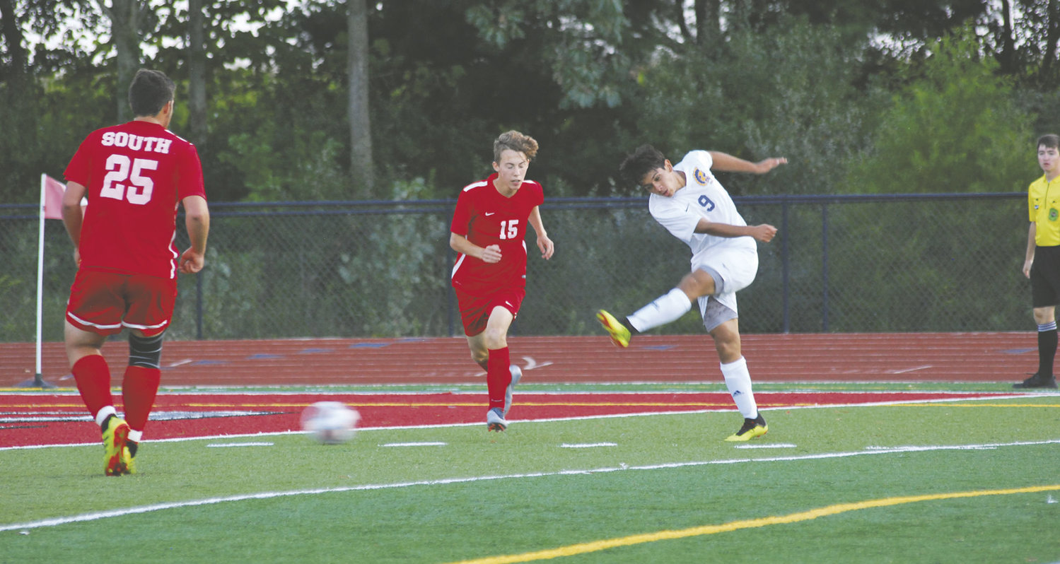 Crawfordsville's Kevin Barrera-Chinchilla (No. 9) score a pair of the Athenian's goal, while Southmont's Connor Osborn (No. 25) scored two for the Mounties, including the game-winner with 39 seconds left.