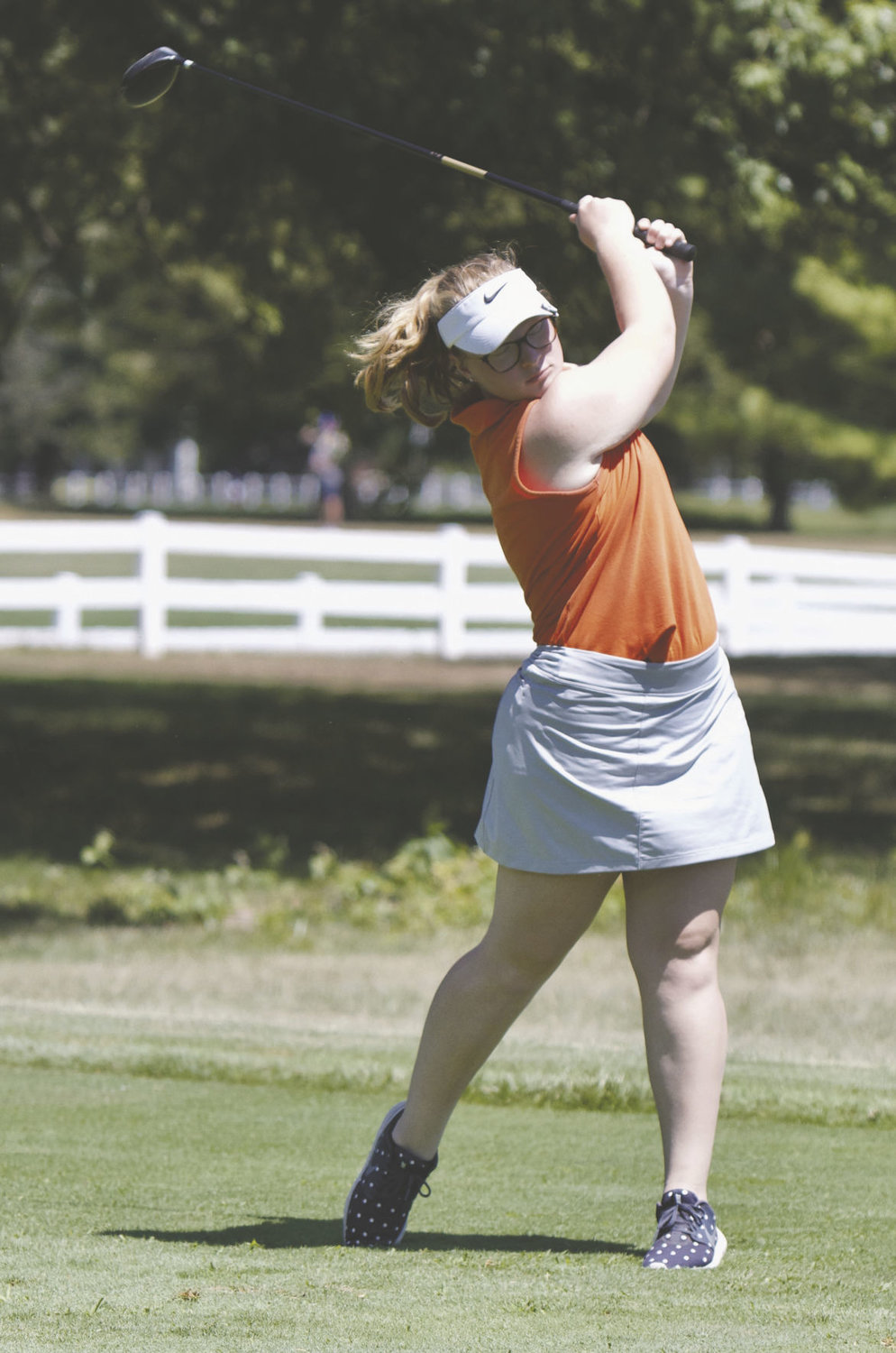 North Montgomery's Abbie Horn hits a drive Saturday at the Southmont Invite.