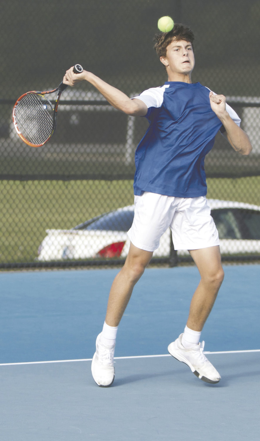 Crawfordsville sophomore Austin Motz saw his season come to an end with a 6-0, 6-0 loss to Adam Cox.