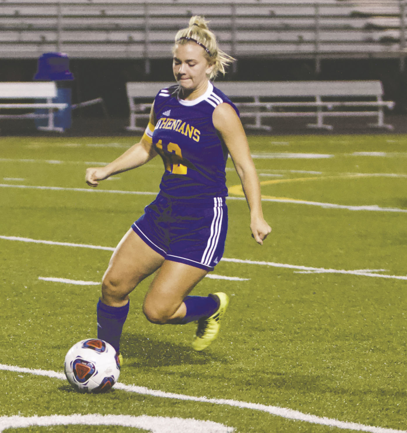 Crawfordsville's Faith Rogers possesses the ball in the Athenian's season-ending loss to Tri-West on Thursday.