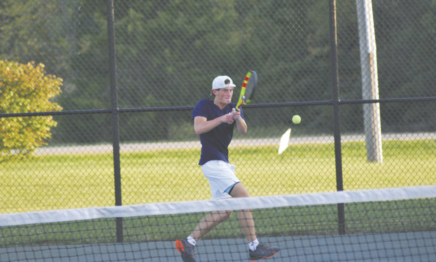 Fountain Central's Carson Eberly came from behind to beat Covington's Calvin Springer 6-2, 4-6, 7-6(3) to win the Wabash River Conference single's title on Monday night.