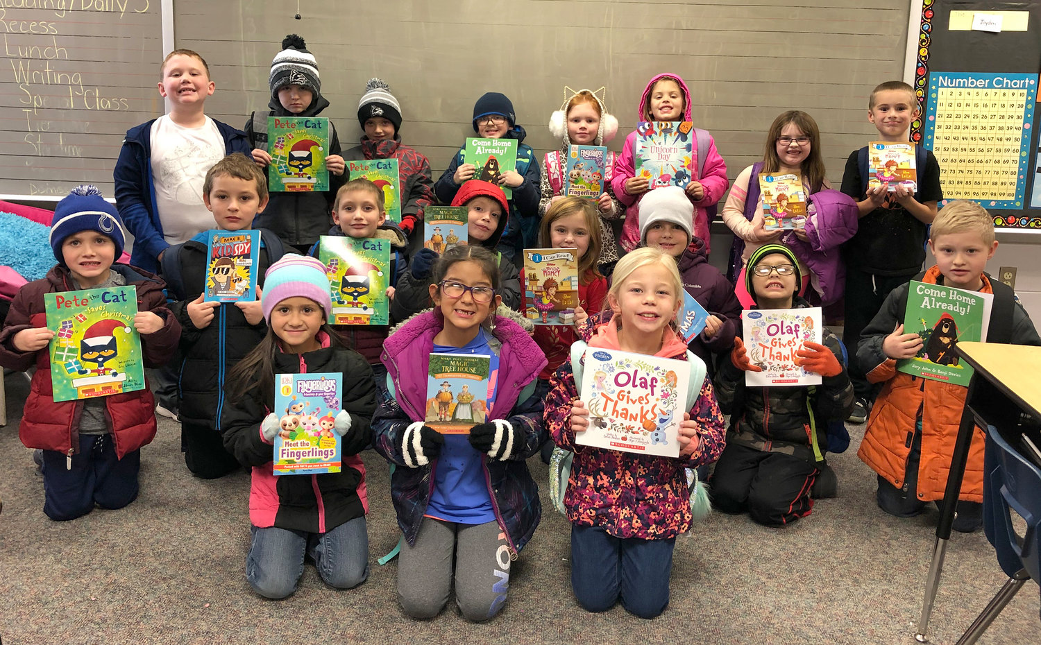 Sherri Paxton’s first grade class at Rockville Elementary won the Red Ribbon Week poster contest. Each student got to order a book from Scholastic as their prize. Class members are front row, Sofia Perez, Emme Carpenter and Kennedy Mager; middle row, Grady Hartman, Bentlee Lancaster, Eden Livermore, Isaac Richards, Kyndal Gordon, Makayla Rohr, Rodney Hutson and Jayden Blankman; and back row, Spencer Stone, Bronson Hein, Bodie Thornton, Jacob Martin, Emma Norman, Hensley Dawson, Oakley Pound and Jackson Wrightsman.