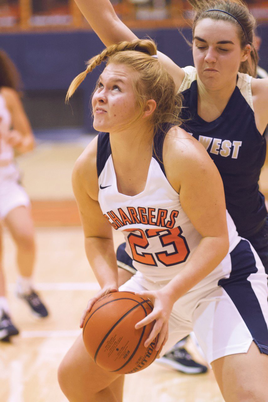 North Montgomery's Lydia Dugard looks to score against Tri-West.