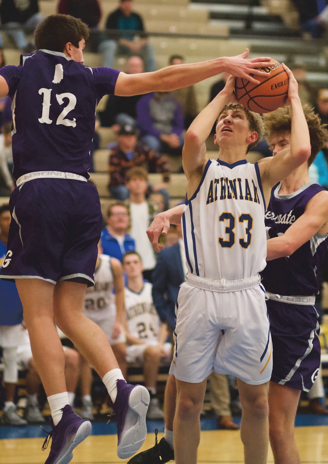 Crawfordsville's Ian Hensley tries to work past Greencastle's Brody Whitaker in a game earlier this season.