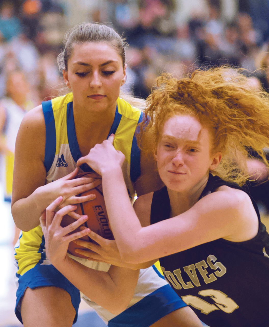Crawfordsville's Megan Simmons fights for the ball.