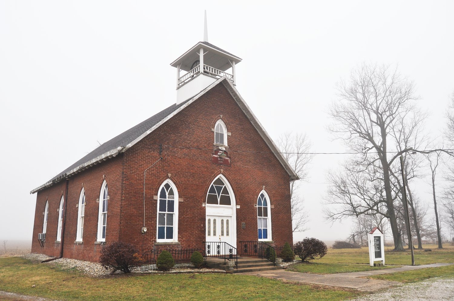 Osborn Prairie Christian Church, which was built near Stone Bluff in 1892, is in need of repairs after a basement wall collapsed in a rainstorm. The building's board of trustees is searching for a contractor.