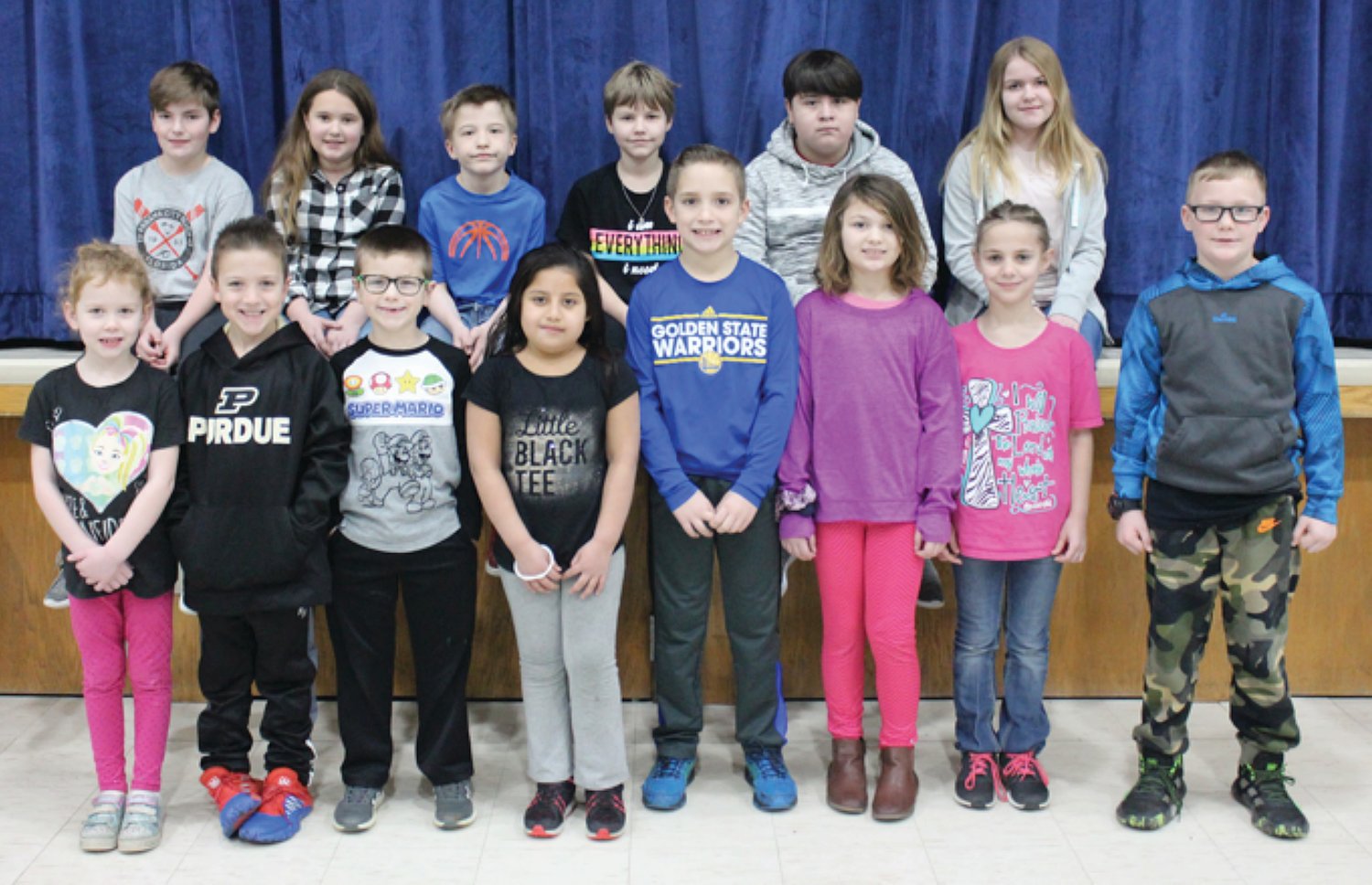 Southeast Fountain Elementary Students of the Month for December 2019 are, from left, Ava Ogle, Ty Ashwill, Douglas Webb, Dania Payes Jimenez, Drew Foxworthy, Kadence LaGue, Zoe Wildman and Austin Blankenship; and back row, Pepper Thompson, Annibella Mathews, Jeramiah Morris, Jolee Snelling, Angelo Viveros and Morgan Lewis.