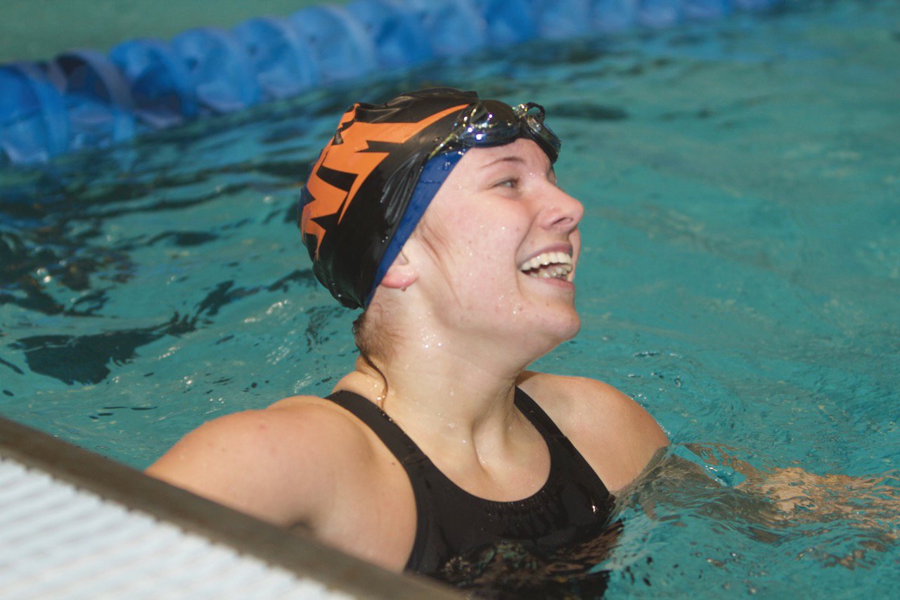 North Montgomery's Sidney Campbell was all smiles after wins in the 50 and 100 freestyle.