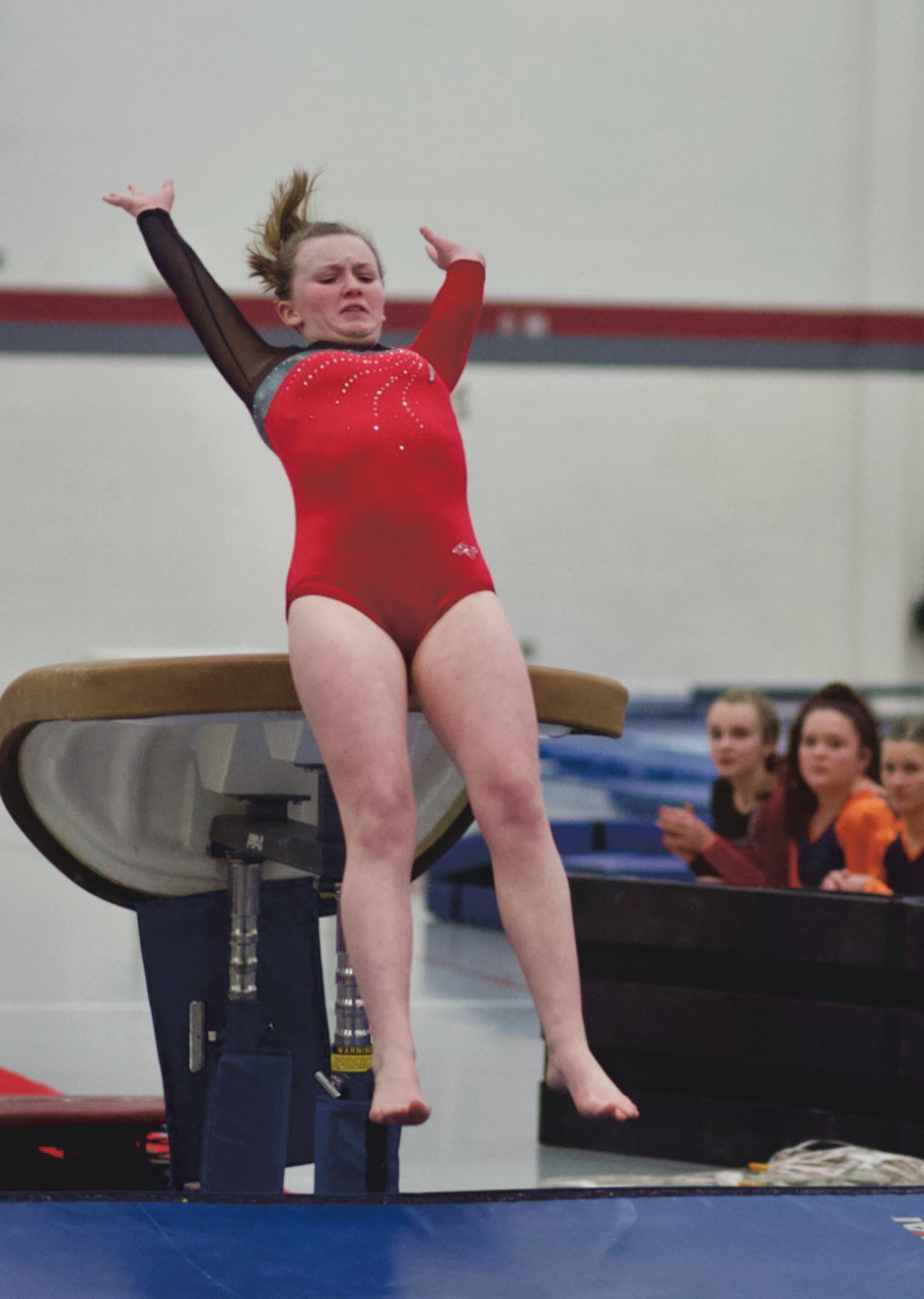 Southmont's Chaney Scott competes on the vault.