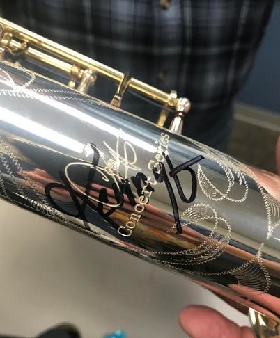 A soprano saxophone signed by Kenny G arrives at Crawfordsville Middle School to be added to the school's band program.