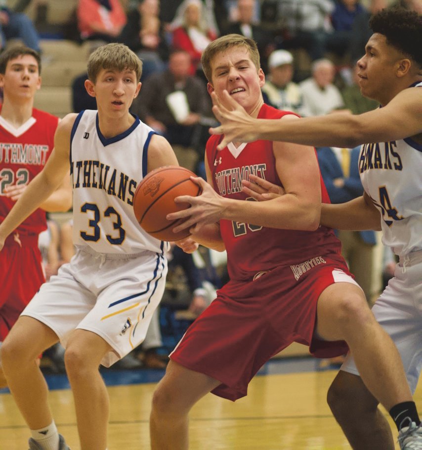 Southmont's Conner McVay snags a rebound in a game earlier this season against Crawfordsville.
