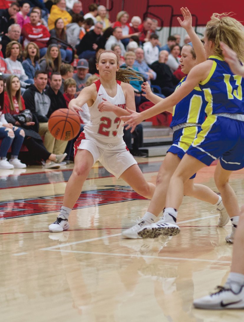 Southmont's Addi Charles makes a pass. The Mountie junior connected on four-straight free throws in the fourth quarter to help her team to a 49-44 win over Crawfordsville.