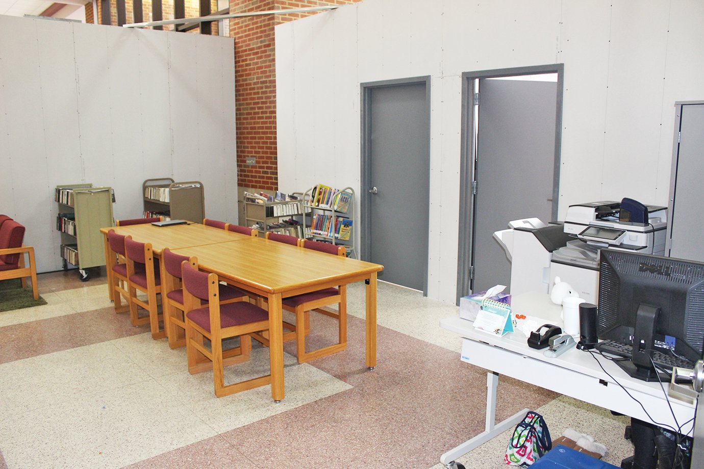 Administrators at Crawfordsville High School have had to make room for adjustment during as renovations are performed. The school's media center, seen here, exists in a make-shift room at the entrance.