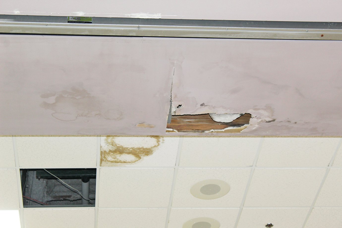 One of the many reasons for renovation efforts at Crawfordsville High School is a leaking roof, seen here outside the school's auditorium.
