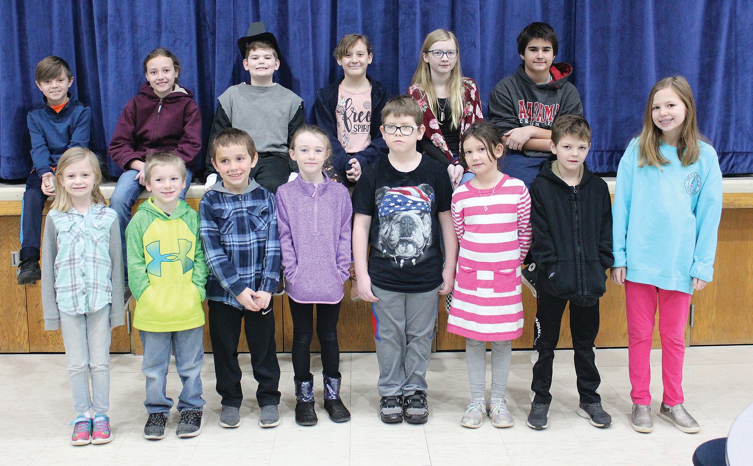 Southeast Fountain Elementary School Students of the Month for February are, from left, front row, Lilly Mullinex, Rocktyn Knutti, Wesley Aldridge, Autumn Hughes, Brody Garland, Faith Mink, Austin Vincent and Kenli Walton; and back row, Beau Bowling, Kendra Niccum, Cash Chowning, Lilly Peterson, Olivia Dodd and Brandon Terry.