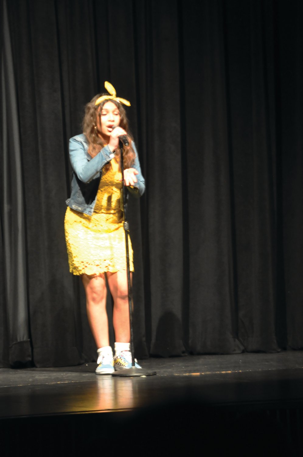 Angelina Leon-Leyva sings "Blinding Lights" Saturday in the MoCo's Got Talent for Scholarships competition at Crawfordsville High School. Leon-Leyva won second place in the competition, a fundraiser for the alumni association. Donations can be mailed to CHS Alumni Association, One Athenian Drive, Crawfordsville.