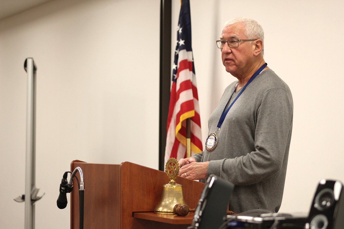Rotarian Ron Hess discusses upcoming events for Rotary International’s 100-year anniversary Wednesday at the Crawfordsville District Public Library.