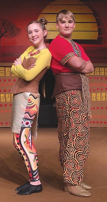 Alivia Williams, left, portrays Nala, and Haze Kashon portrays Simba.