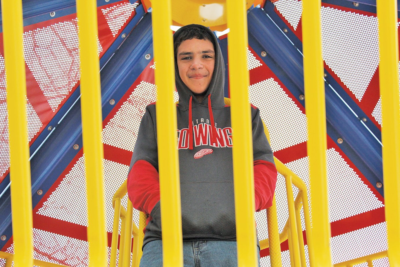 Caylum Wills, 11, spends his day off from school at the playground at Milligan Park with friends. Schools and government offices were closed Monday in observance of Presidents Day.