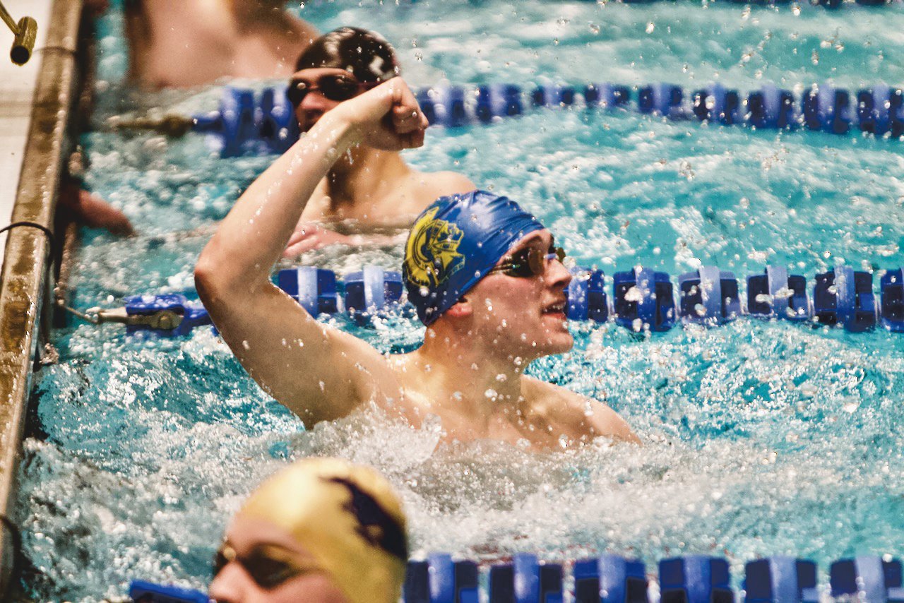 Crawfordsville's Jack Pendleton celebrates a win in the 50 freestyle.