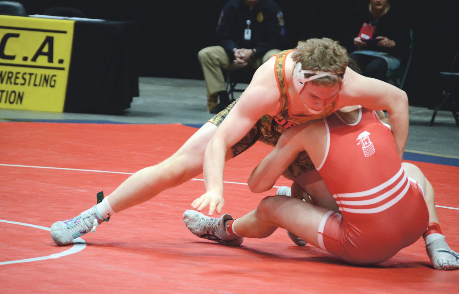 Drew Webster pinned Martinsville's Micah Dodson in the state quarterfinals.