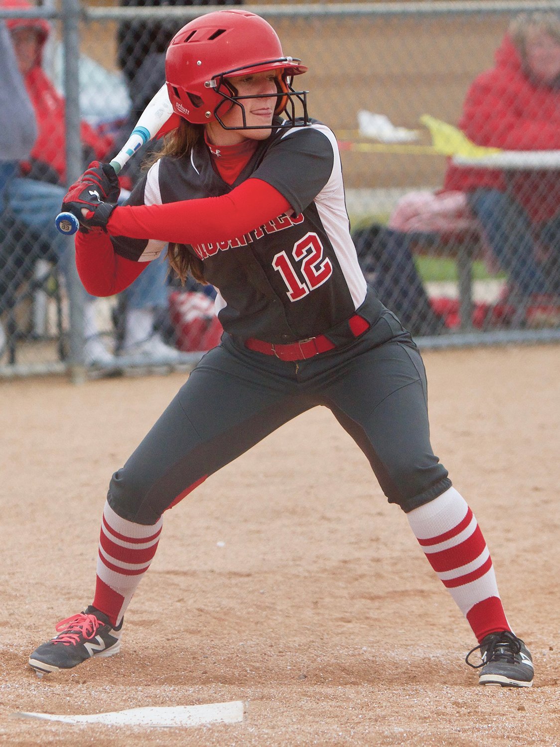 Hannah Thompson had the big hit for the Mounties in a sectional win in 2018.