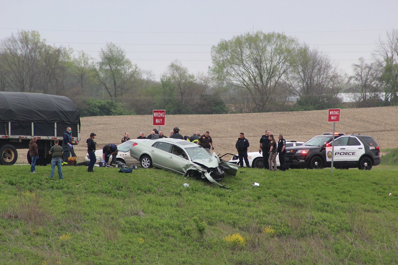 A high-speed pursuit that began in Hamilton County ended Tuesday afternoon when the suspect in question collided with a vehicle and semi-trailer on the Interstate 74 exit ramp at State Road 32 in Montgomery County.