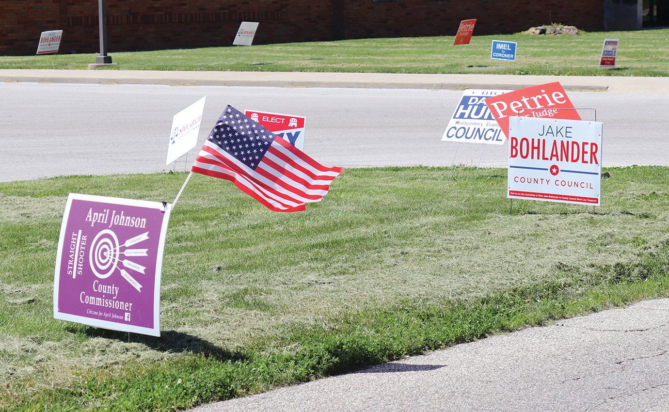 Campaign signs dotted the landscape at Hoover Elementary on Tuesday.