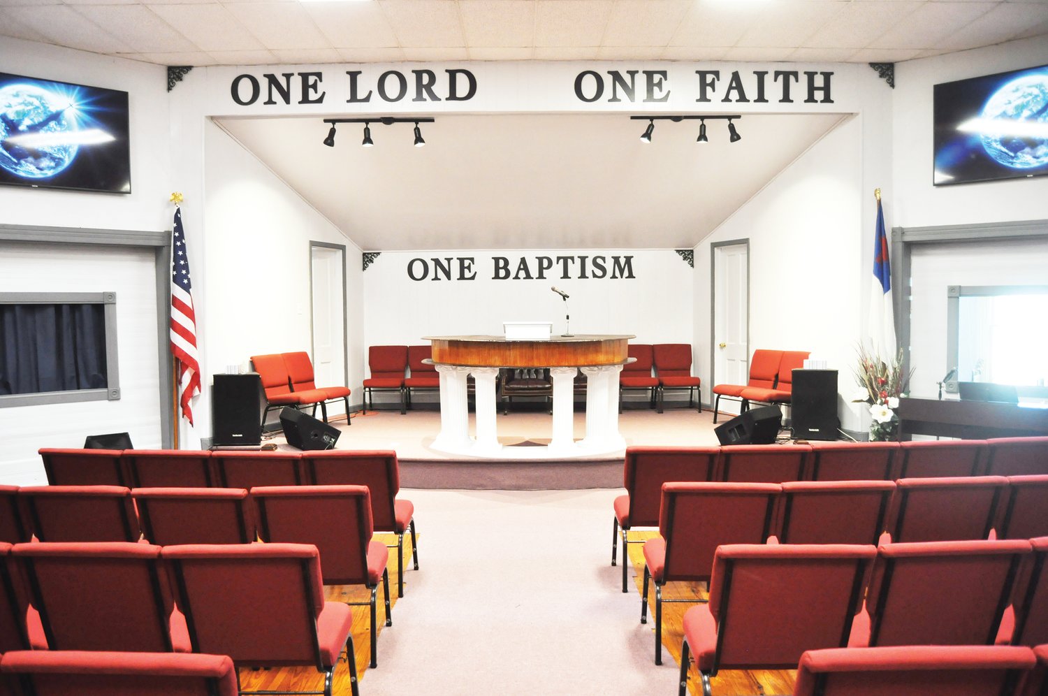 The sanctuary of One Way Pentecostal Apostolic Church was recently renovated after the congregation moved to a former Presbyterian church on Mill Street from its longtime downtown home.
