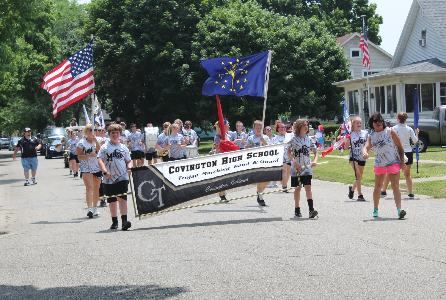 Members of the Covington High School Marching Band braved the heat to entertain parade-goers.