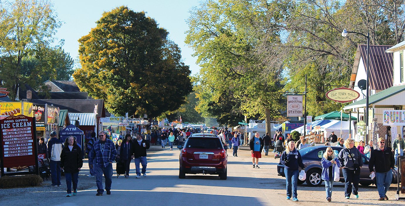 Crowds begin to swell during the 2019 Covered Bridge Festival in Bridgeton in rural Parke County. Other historic locations include Rockville and Mansfield. Altogether, the three October hotspots see more than one million annual visitors during the 10-day festival.