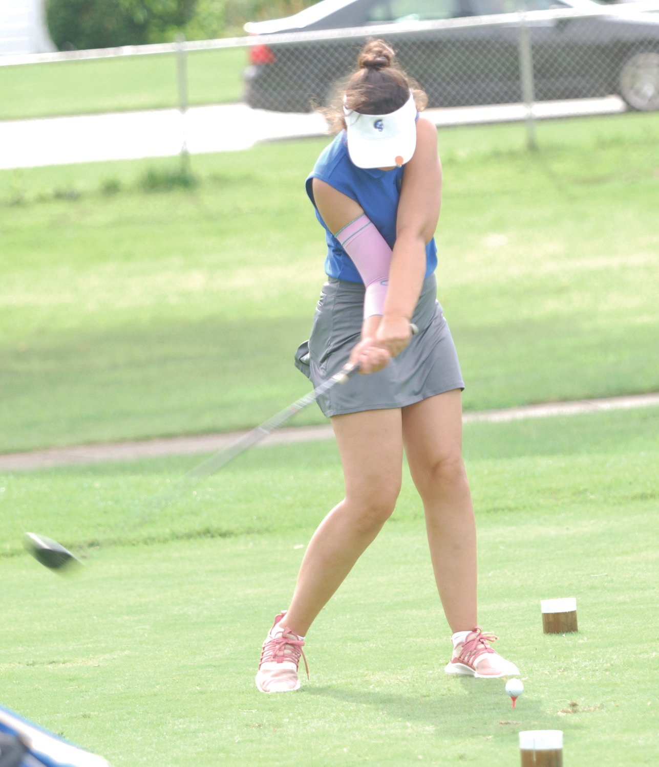 Crawfordsville's Bailey Mittal tees of at Harrison Hills Golf Course on Monday afternoon during the Seeger Invite.