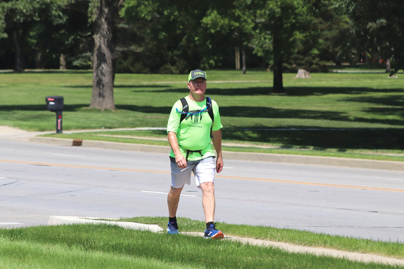 Scott Laughlin, a 1989 Crawfordsville HIgh School graduate, Gulf War veteran and son of Vietnam veteran David Laughlin, arrives at the American Legion in Crawfordsville on Saturday after walking nearly 30 miles from his Lafayette residence. Laughlin is training for a Vietnam Veterans Support Walk this April, in which he will trek nearly 2,500 miles from South Carolina to San Diego to raise funds and awareness for Vietnam veterans.