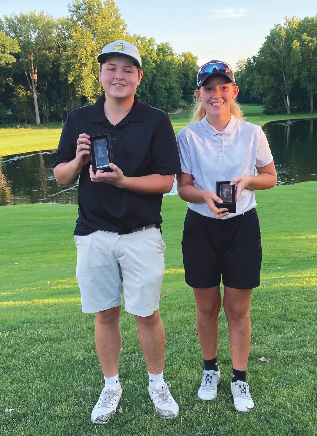 Nolan Allen, left and Addison Meadows, right, won their respective Central Indiana Junior Golf Association Invitational tournaments at Coyote Crossing Golf Course in Lafayette. .Allen, a 15-year-old, won the 15-18 year old tournament, while Meadows, age 13, won the 13-14 age group. Both Allen and Meadows attend Southmont Schools.