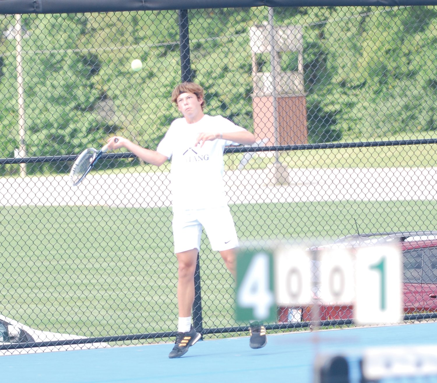 Fountain Central senior Cody Linville got a taste of victory at No. 1 singles by defeating Crawfordsville's Austin Motz 6-1, 7-5.