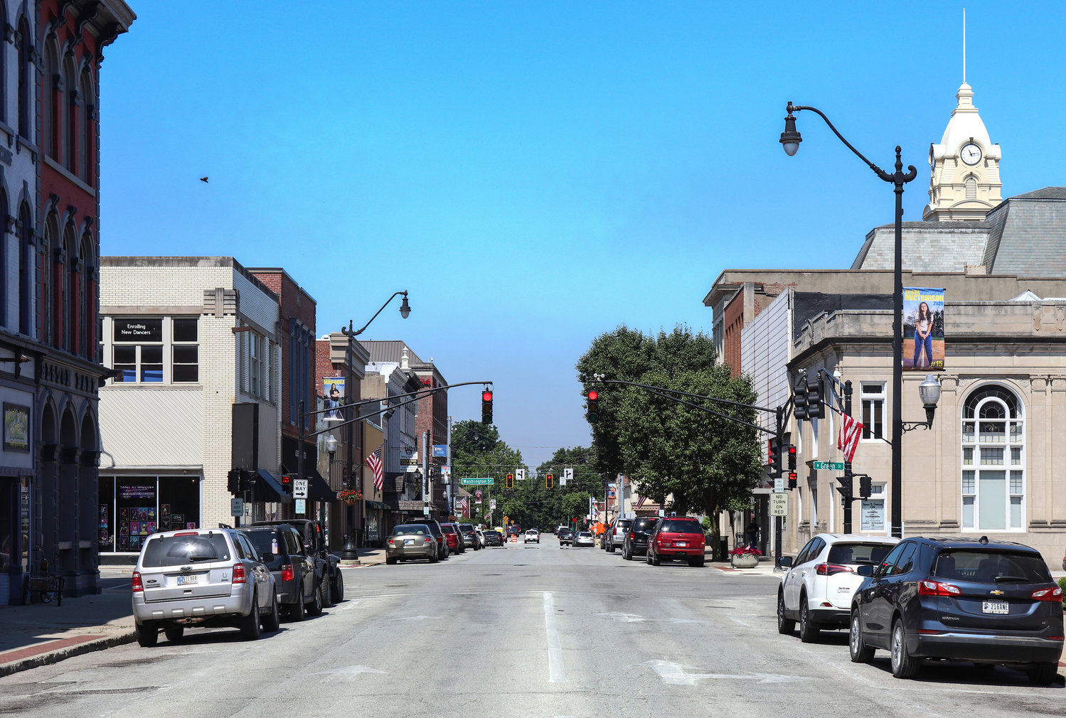 This is an image of Main Street facing west near the intersection of Green Street.