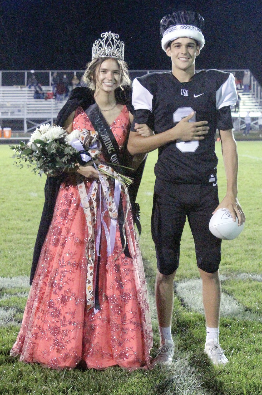 Hollie Kouns and Riley Ferguson were named Parke Heritage Homecoming Queen and King during ceremonies held at halftime of the football game on Friday. Hollie is the daughter of Gary Kouns of Montezuma. Riley is the son of Eric Ferguson of Waveland and Kerry Ferguson of Rockville.