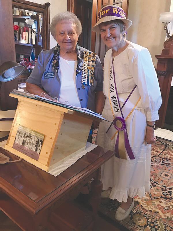 NSDAR Dorothy Q Chapter Regent Rita Kirkpatrick, left, poses with Gail Pebworth, League of Women Voters.