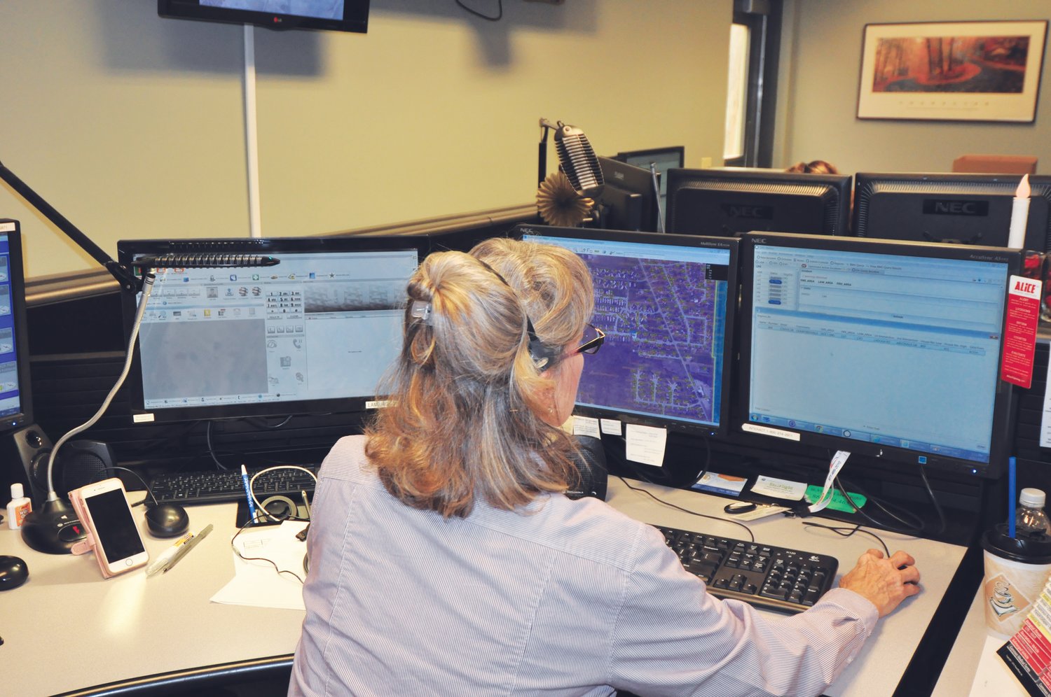 A dispatcher works in the Montgomery County Central Communications Center.