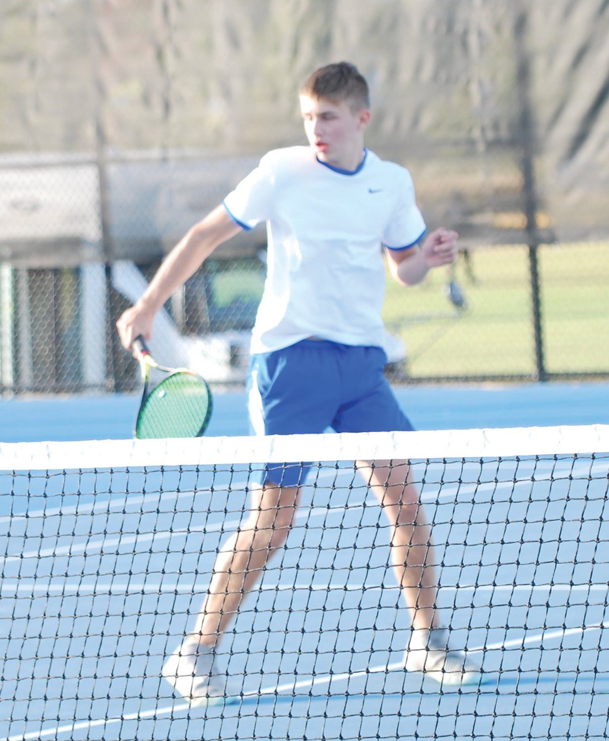 Crawfordsville’s Thatcher Gambrel sealed the sectional win for the Athenians at No. 2 singles by defeating North Montgomery’s Alex Chapman 6-3, 7-5