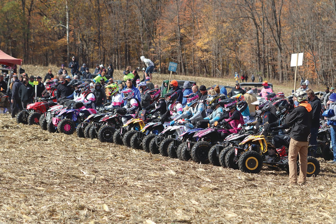 Racers in the first wave of GNCC's Ironman race at Tom's Marine prepare for the starting announcement Saturday for an estimated 20,000 fans.