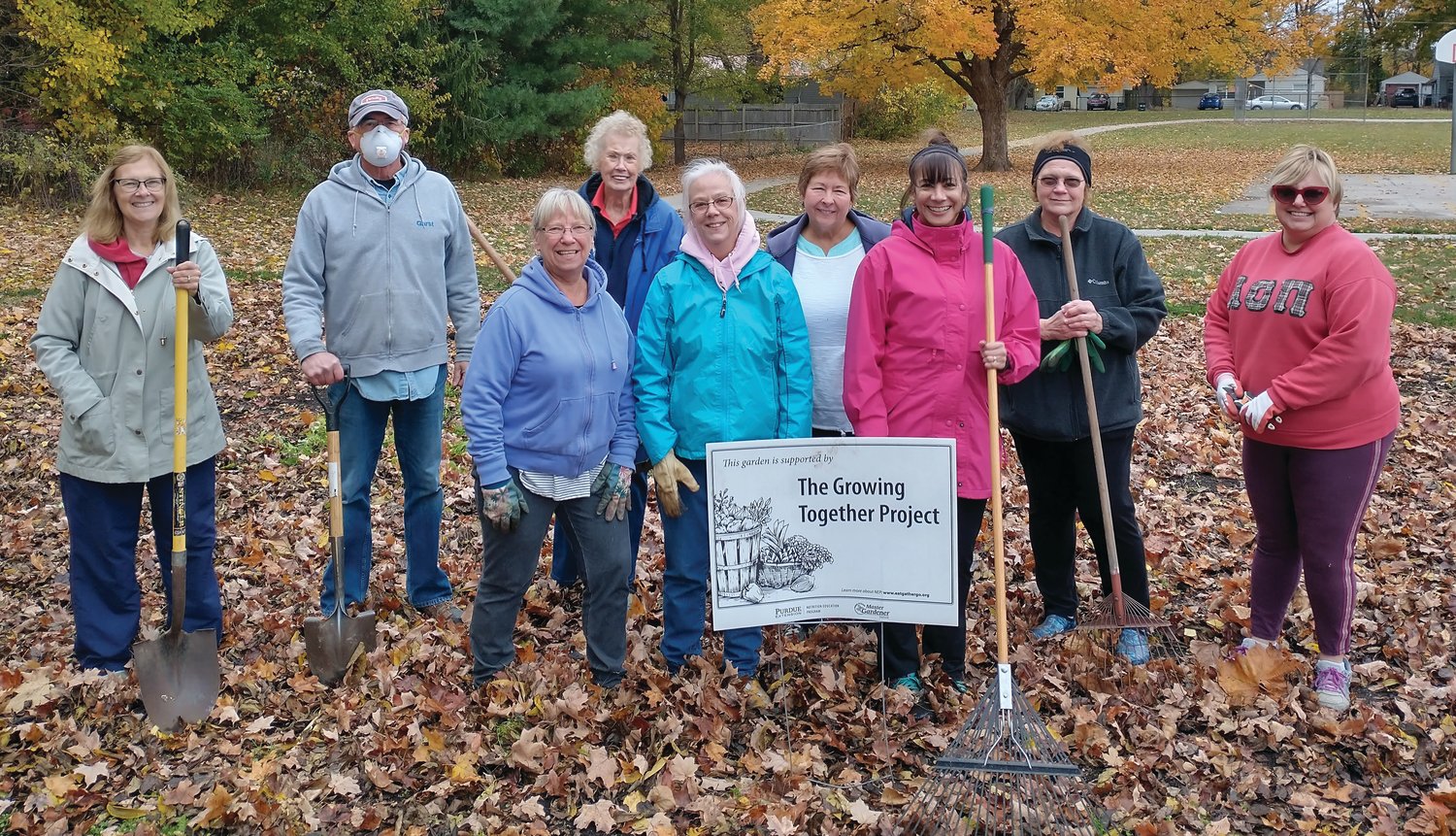 Master Gardeners and volunteers, from left, are Jerilyn Yerkes (former teacher at Nicholson and garden founder), Bryon Thada, Priscilla Zachary, Anita Arnold, Beth Griffin, Nancy Bowes, Marie Stocks, Esther Phefferle-Bundy and Andria Grady.