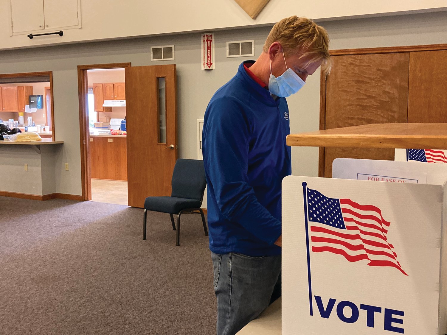 Shawn Blackwell votes at Whitesville Christian Church Tuesday. Just over 200 votes had been cast at the church by mid-morning.
