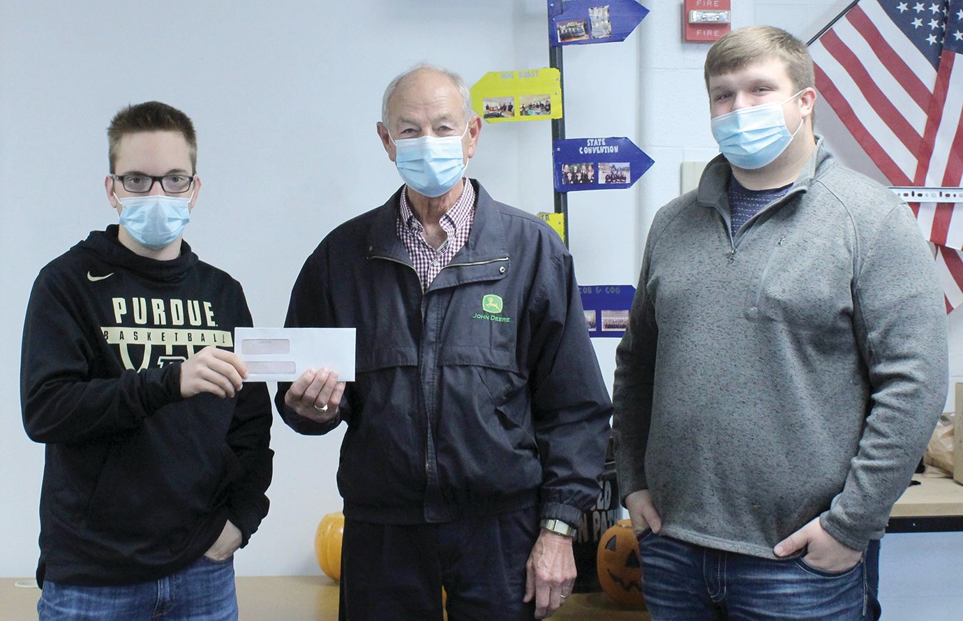 The Parke Heritage High School FFA chapter has received a Way-to-Go grant from the Parke County Community Foundation. Each Foundation board member may select a local organization or group to donate $100. Board member Marvin Rode selected the FFA chapter for his organization. He presented the check to JD Seward, who serves as the chapter Sentinel. The FFA chapter is advised by Colton McMullen and Shannon Witty. Pictured, from left, are Seward, Rode and McMullen.
