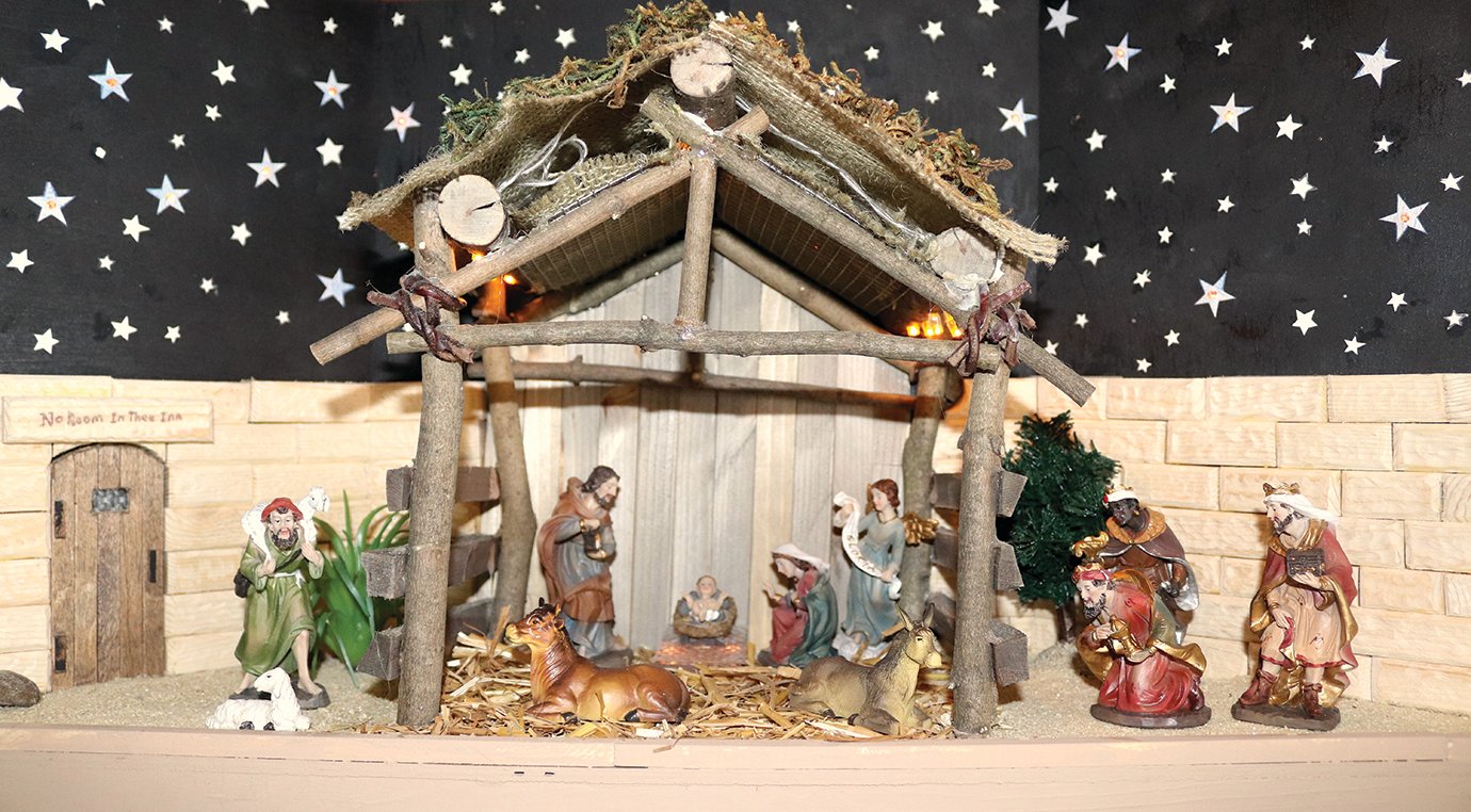 A Nativity Scene depicting the birth of Jesus Christ is one of Richard Peterman's latest creations; the entire set, save the figurines, was created from wood and various materials.