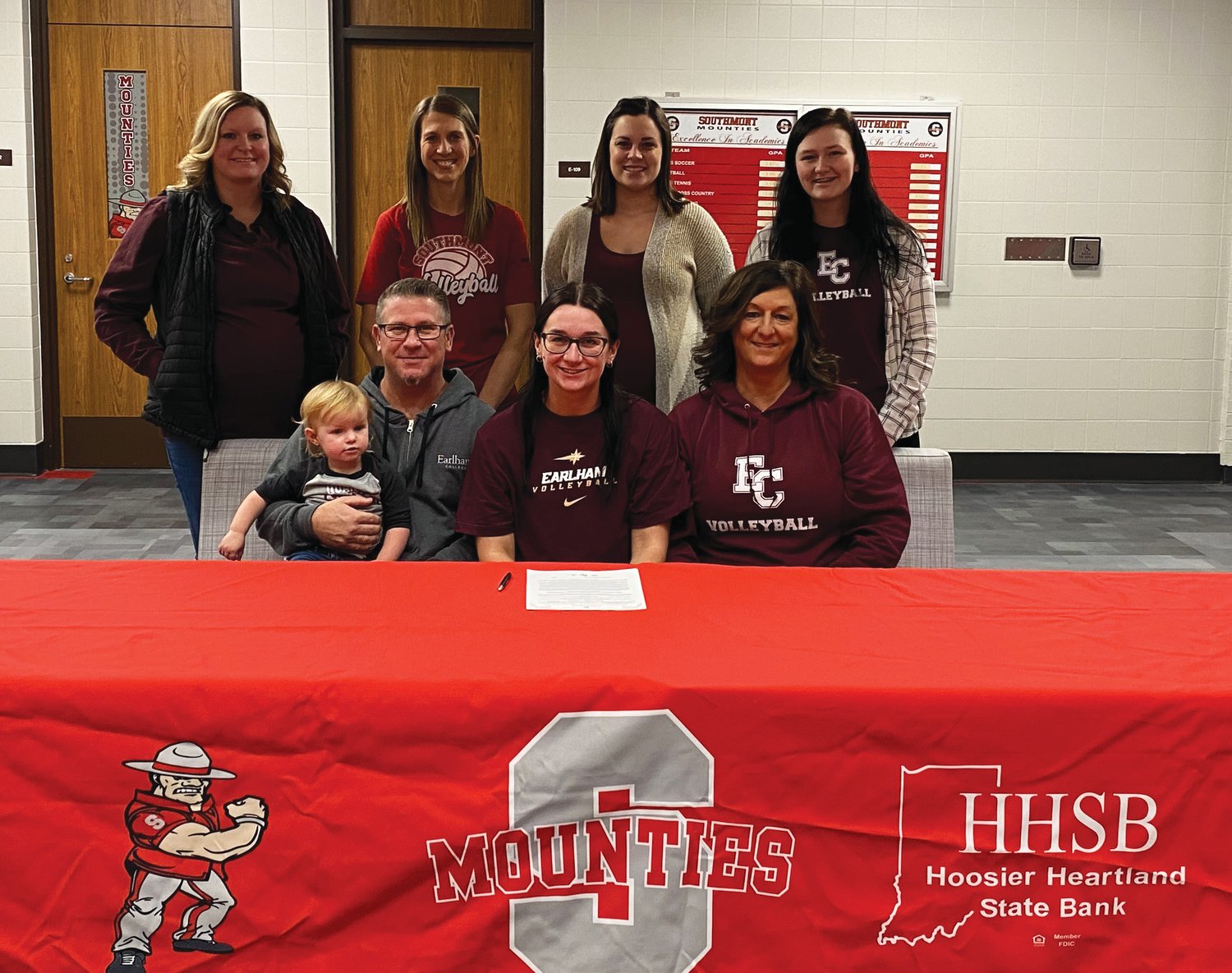 Southmont’s Kaley Remley will continue her academic and volleyball career at Earlham College. She was joined by family Jeremy and Casey Phillips, Regan Remley, Tayler Pribble and Beckett, and Southmont coaches Lauran Nichols and Sarah Rhoads.