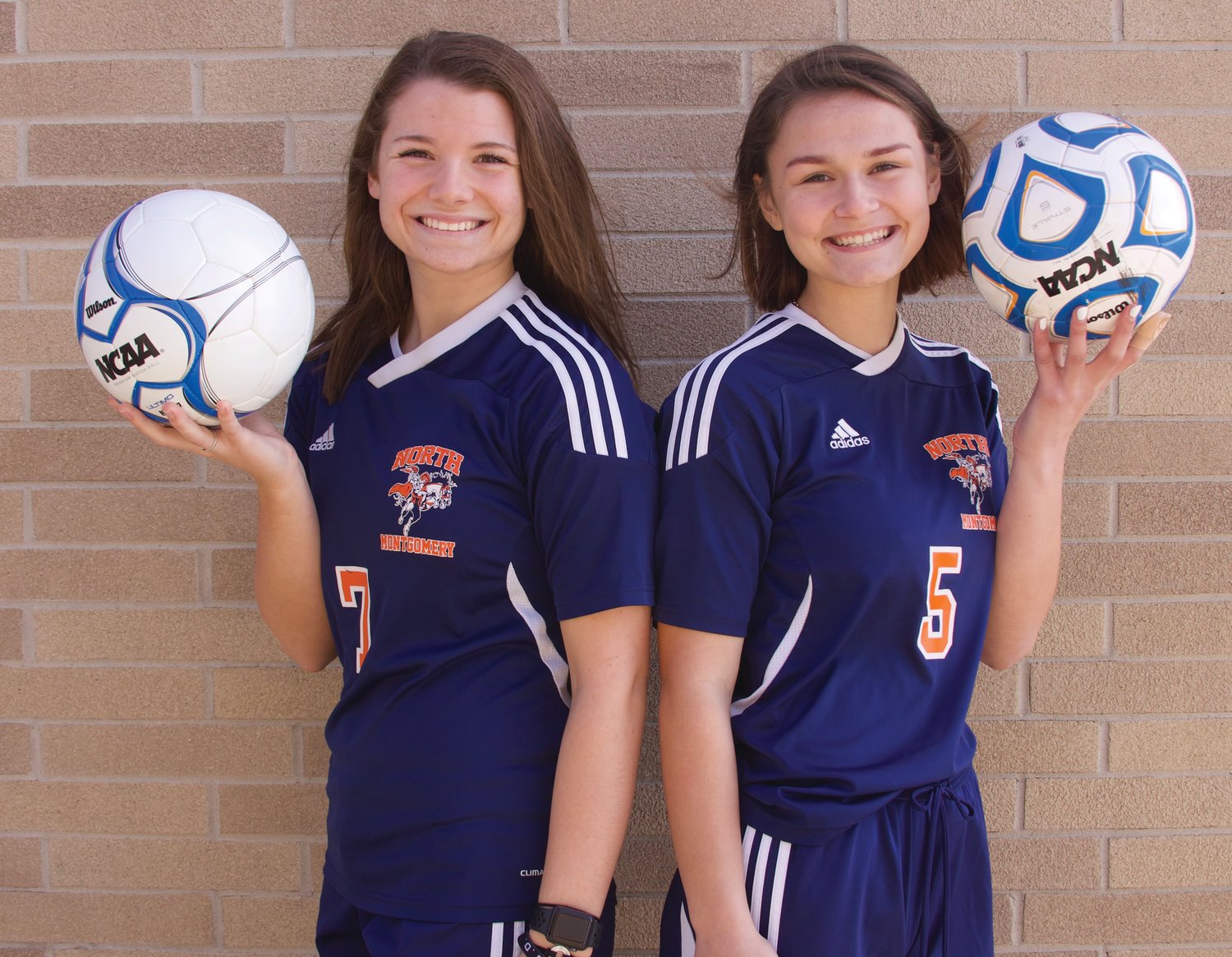 The North Montgomery girls soccer duo of Sidney Campbell, left, and Teegan Bacon, right, own every scoring record in the Chargers' record books.